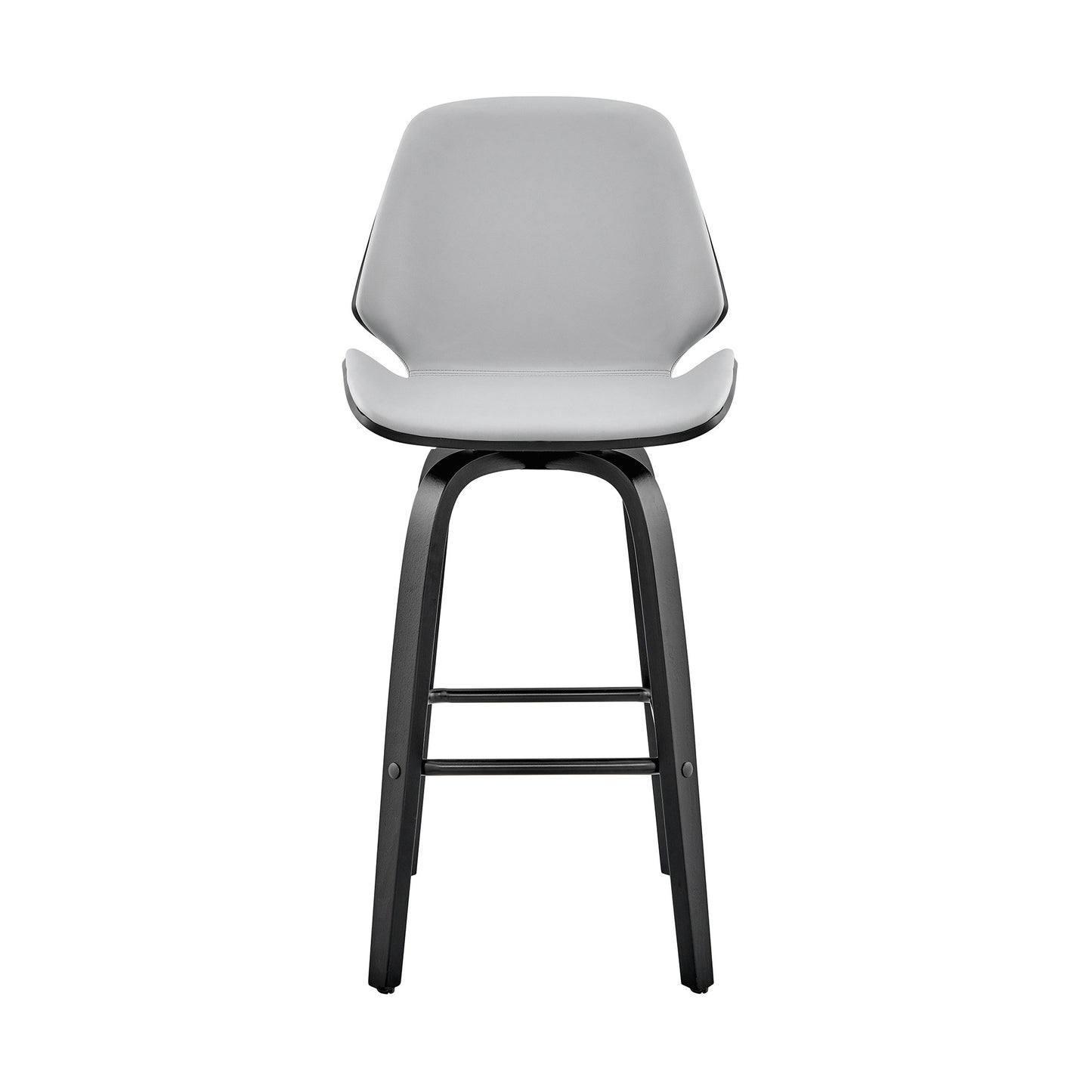 26" Gray Faux Leather Swivel Seat Wooden Bar Stool