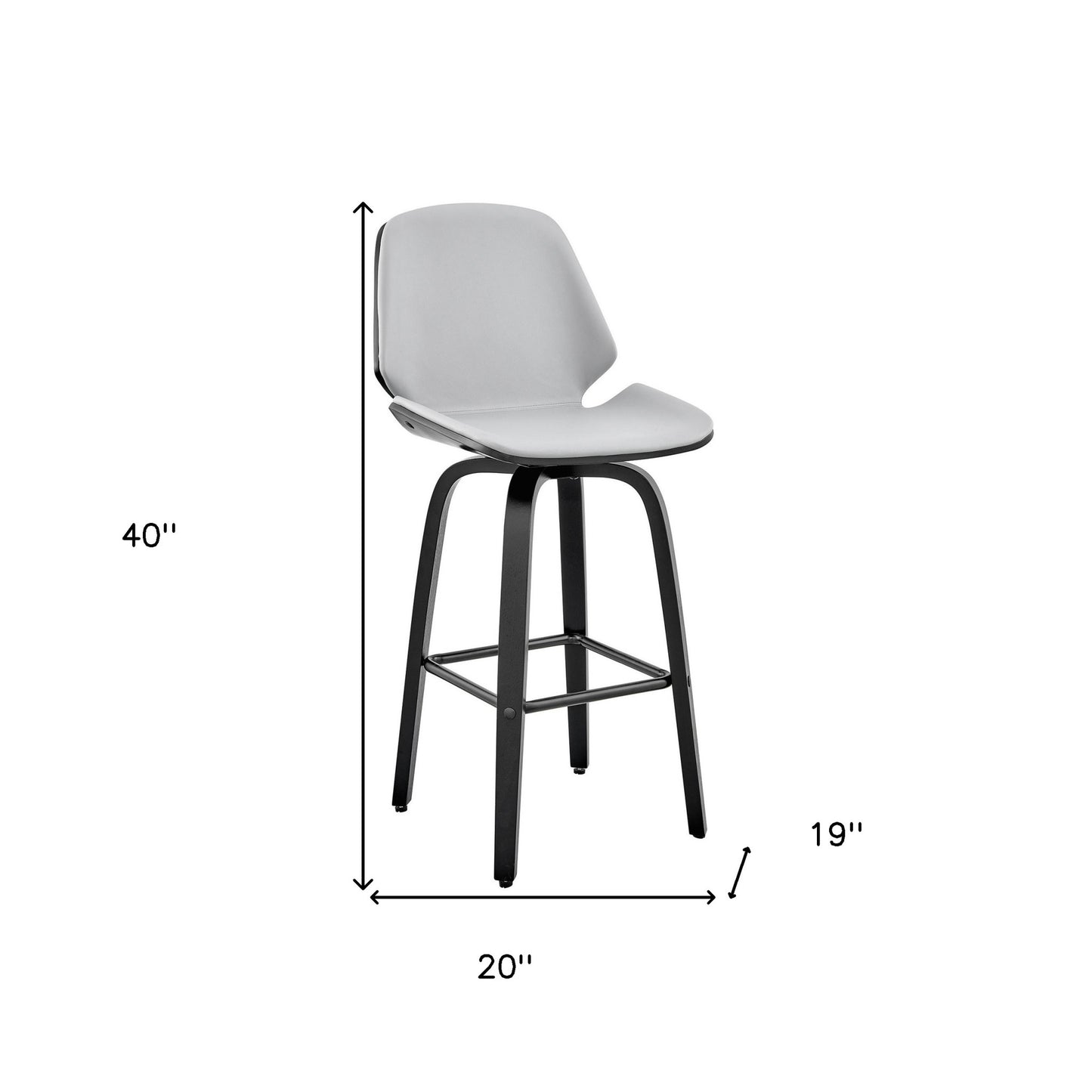 26" Gray Faux Leather Swivel Seat Wooden Bar Stool