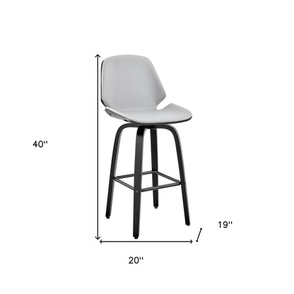 26" Gray Faux Leather Swivel Seat Wooden Bar Stool