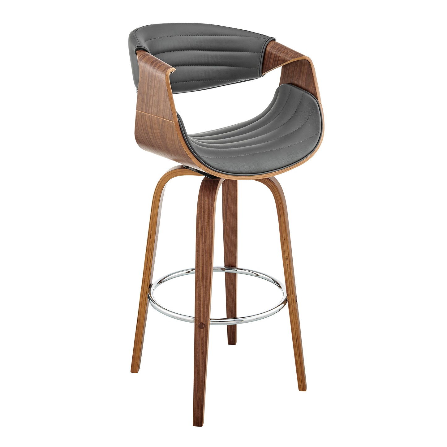 30" Gray and Brown Faux Leather Swivel Bar Chair With Footrest
