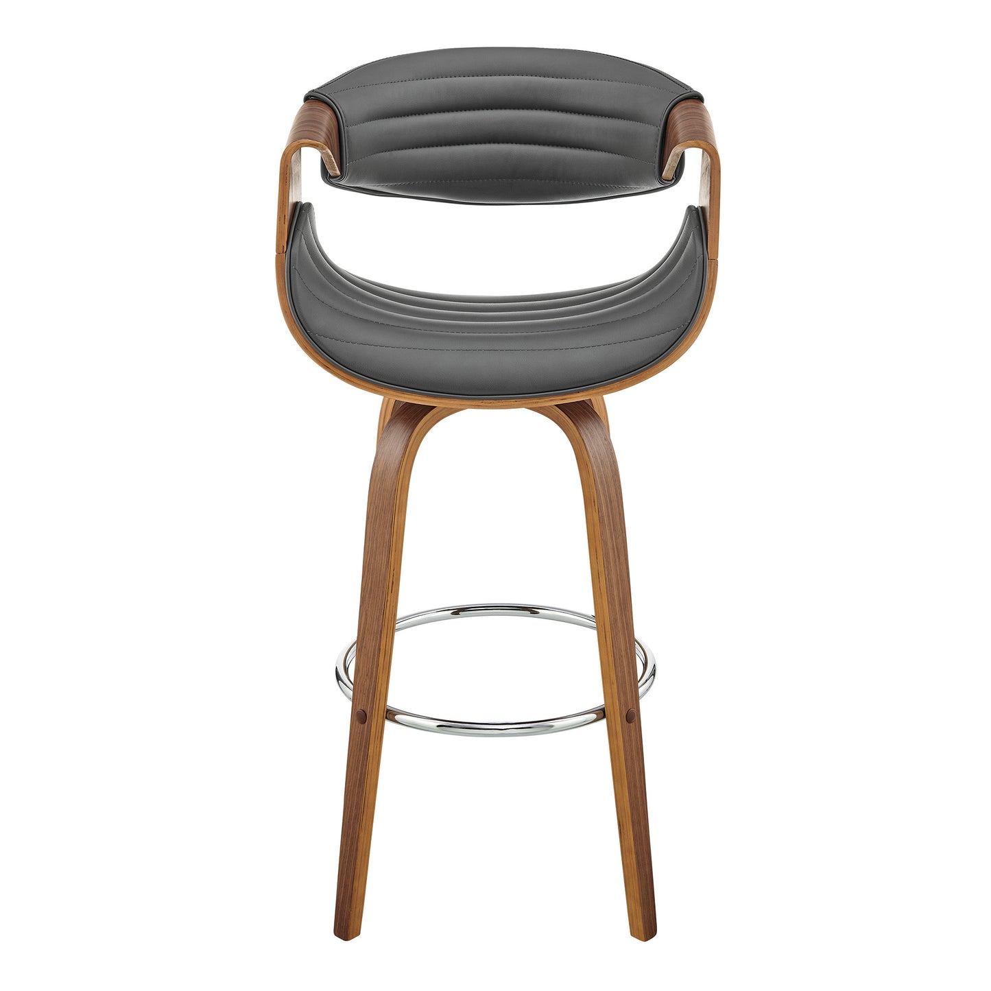 30" Gray and Brown Faux Leather Swivel Bar Chair With Footrest