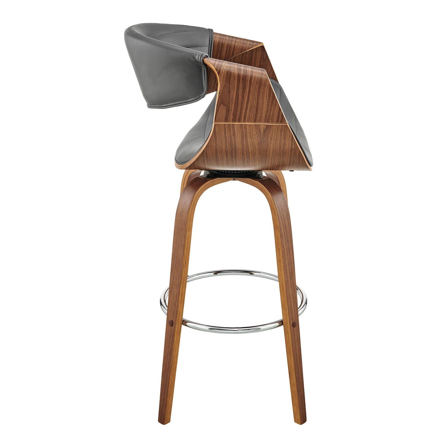 30" Gray and Brown Faux Leather Swivel Bar Chair With Footrest
