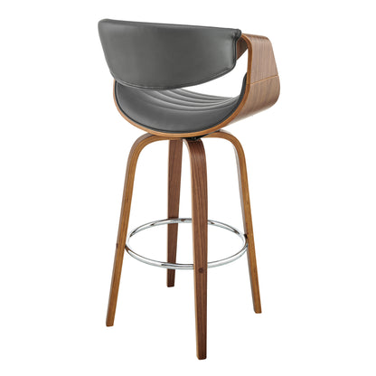 30" Gray and Brown Faux Leather Swivel Bar Chair With Footrest