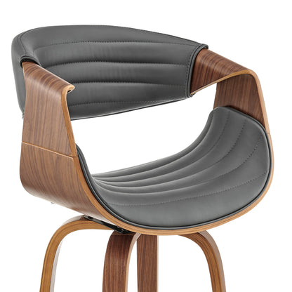30" Gray and Brown Faux Leather Swivel Bar Chair With Footrest