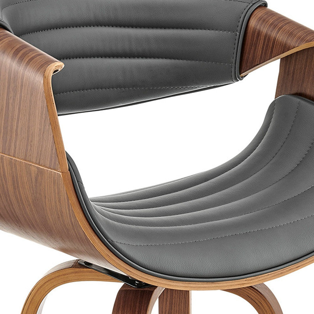 30" Gray and Brown Faux Leather Swivel Bar Chair With Footrest