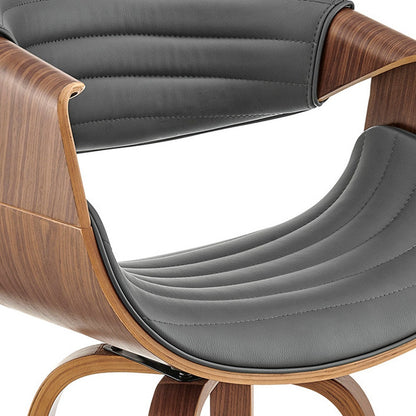 30" Gray and Brown Faux Leather Swivel Bar Chair With Footrest