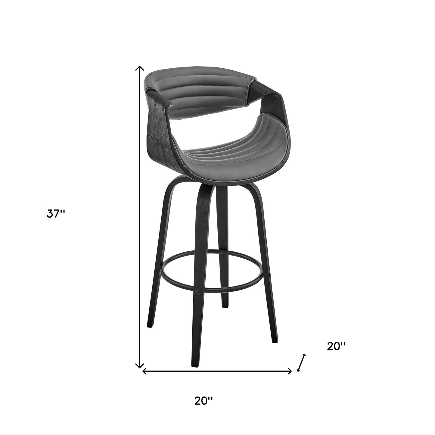 26" Grey Faux Leather and Black Wood Retro Chic Counter Stool