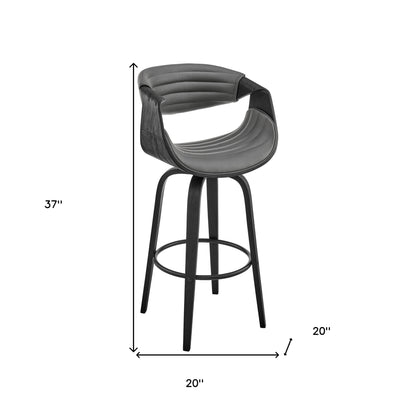 26" Grey Faux Leather and Black Wood Retro Chic Counter Stool