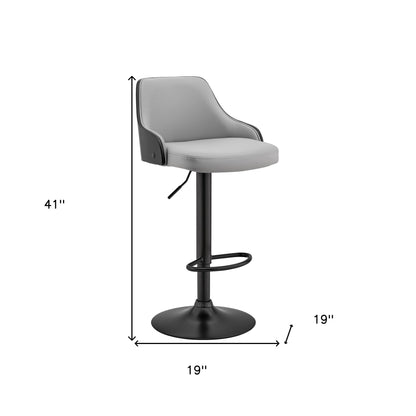 Gray Faux Leather Black Base Adjustable Modern Bar Stool