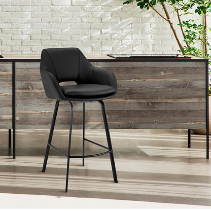 30" Black on Black Faux Leather Comfy Swivel Bar Stool