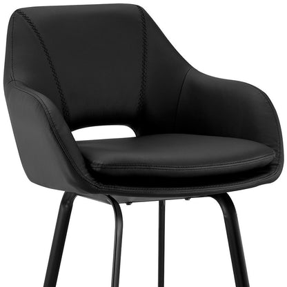 30" Black on Black Faux Leather Comfy Swivel Bar Stool