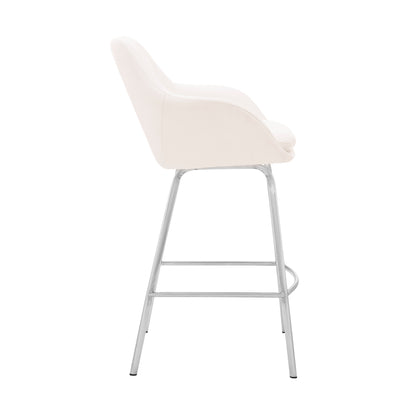 26" White Faux Leather and Stainless Steel Swivel Counter Stool