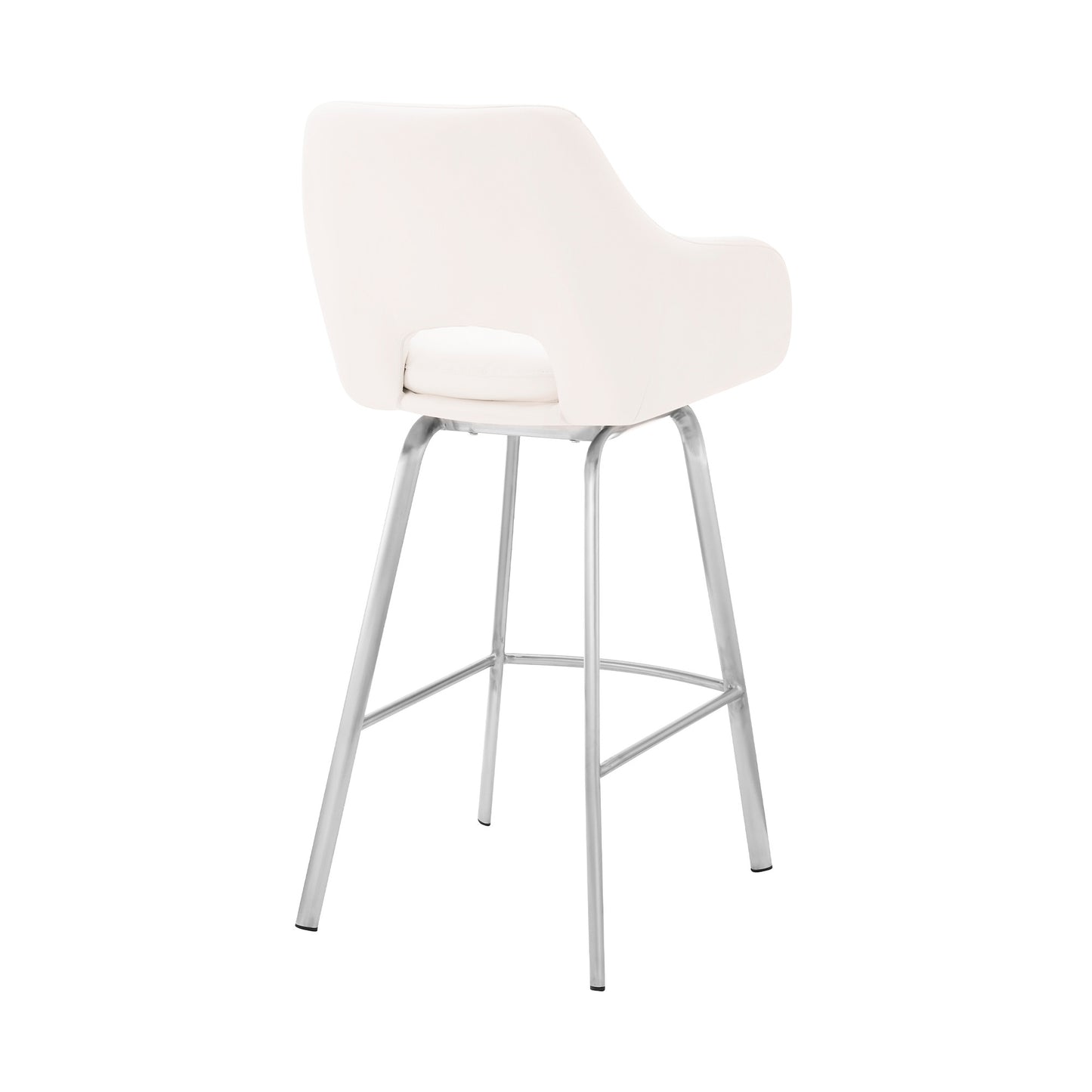 26" White Faux Leather and Stainless Steel Swivel Counter Stool