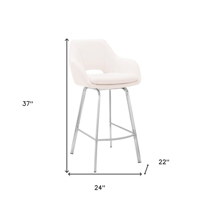 26" White Faux Leather and Stainless Steel Swivel Counter Stool
