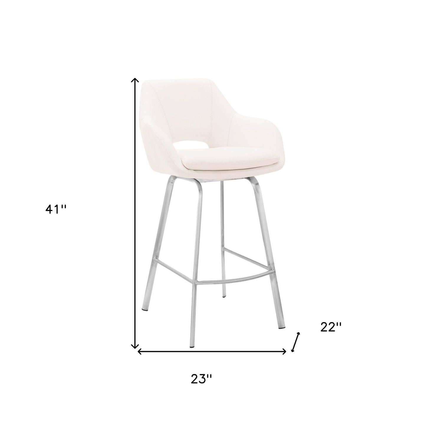 30" White Faux Leather and Stainless Steel Bar Stool