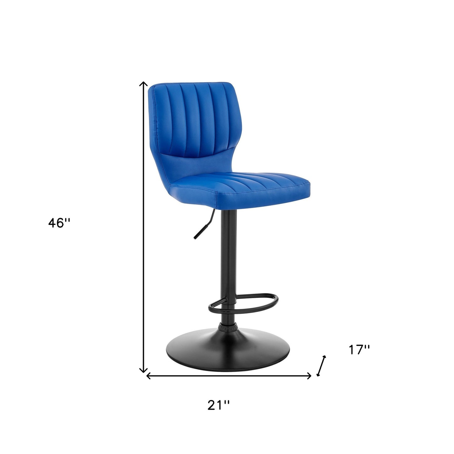 Blue Faux Leather Textured Adjustable Bar Stool