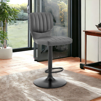 Gray Faux Leather Textured Adjustable Bar Stool
