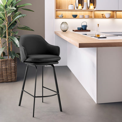26" Black Faux Leather and Black Metal Swivel Counter Stool
