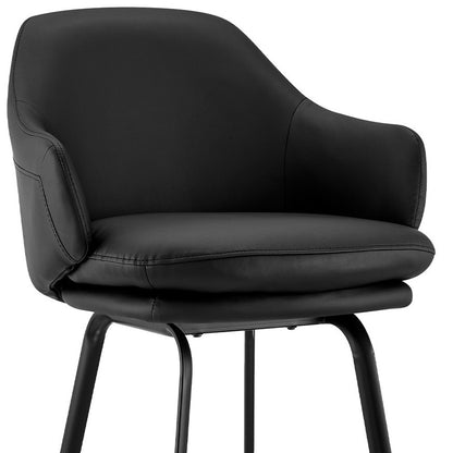 26" Black Faux Leather and Black Metal Swivel Counter Stool