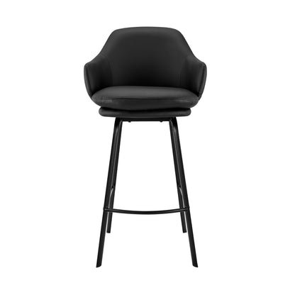 30" Black Faux Leather and Black Metal Swivel Bar Stool