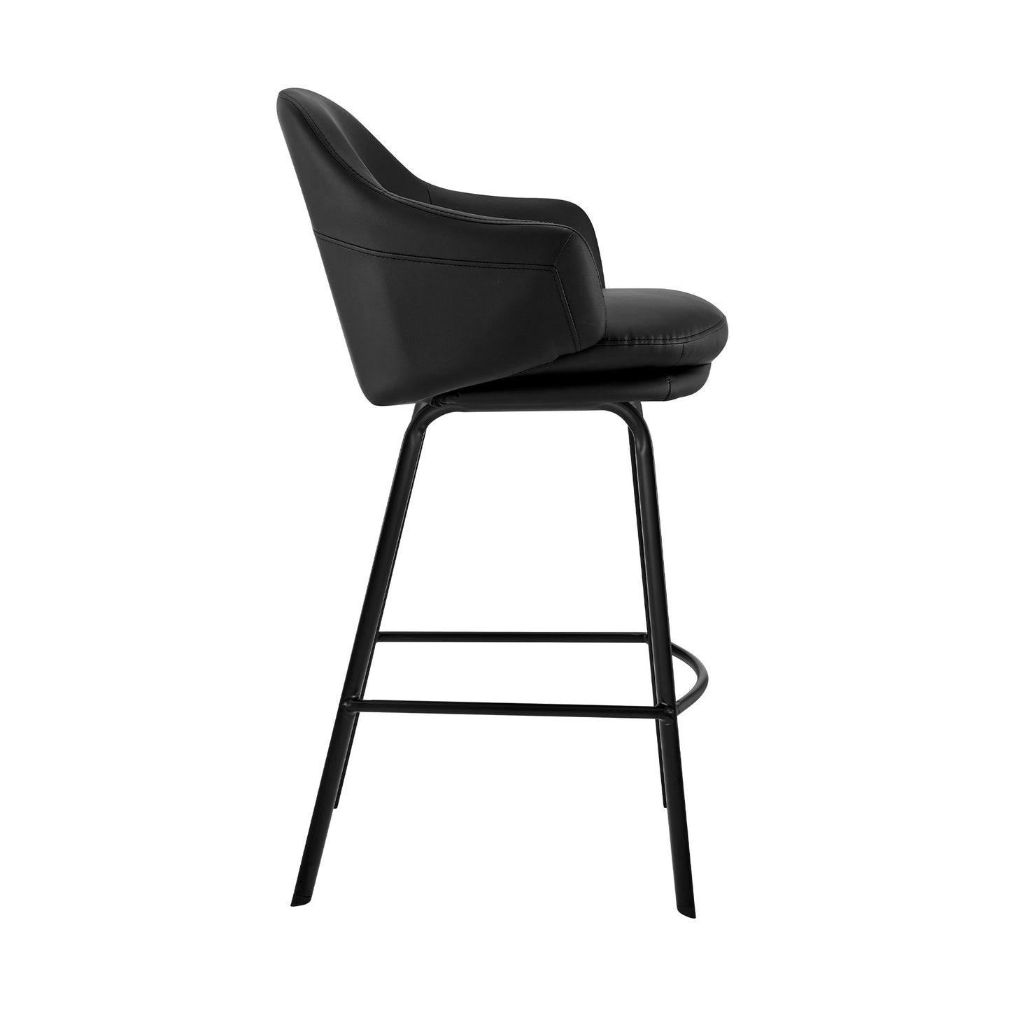 30" Black Faux Leather and Black Metal Swivel Bar Stool