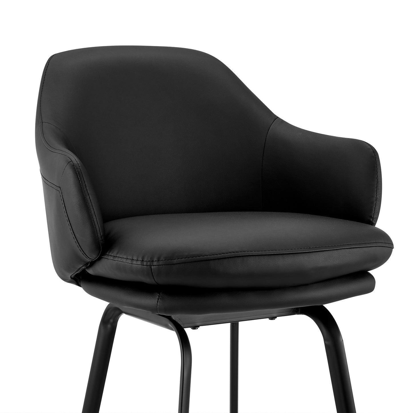 30" Black Faux Leather and Black Metal Swivel Bar Stool