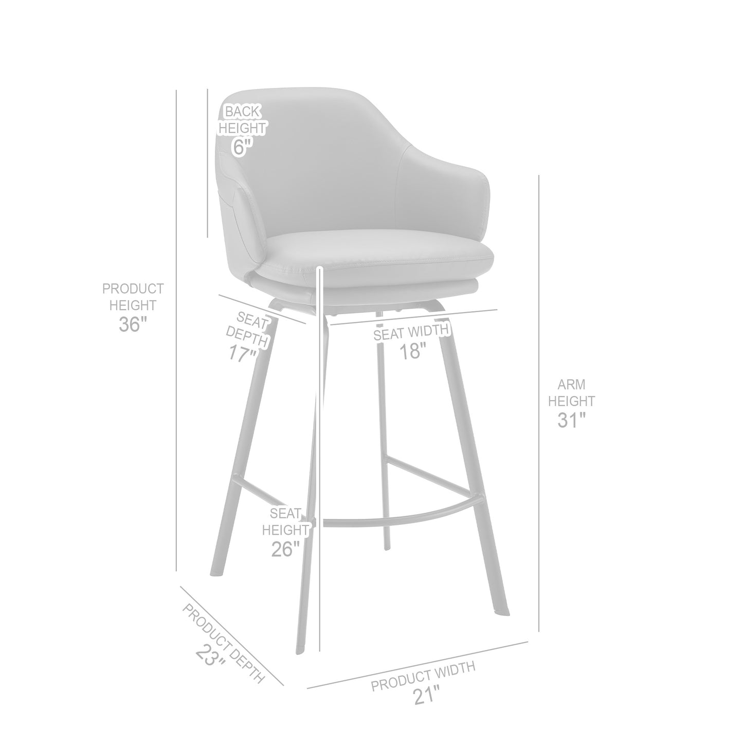 26" Grey Faux Leather and Black Metal Swivel Counter Stool