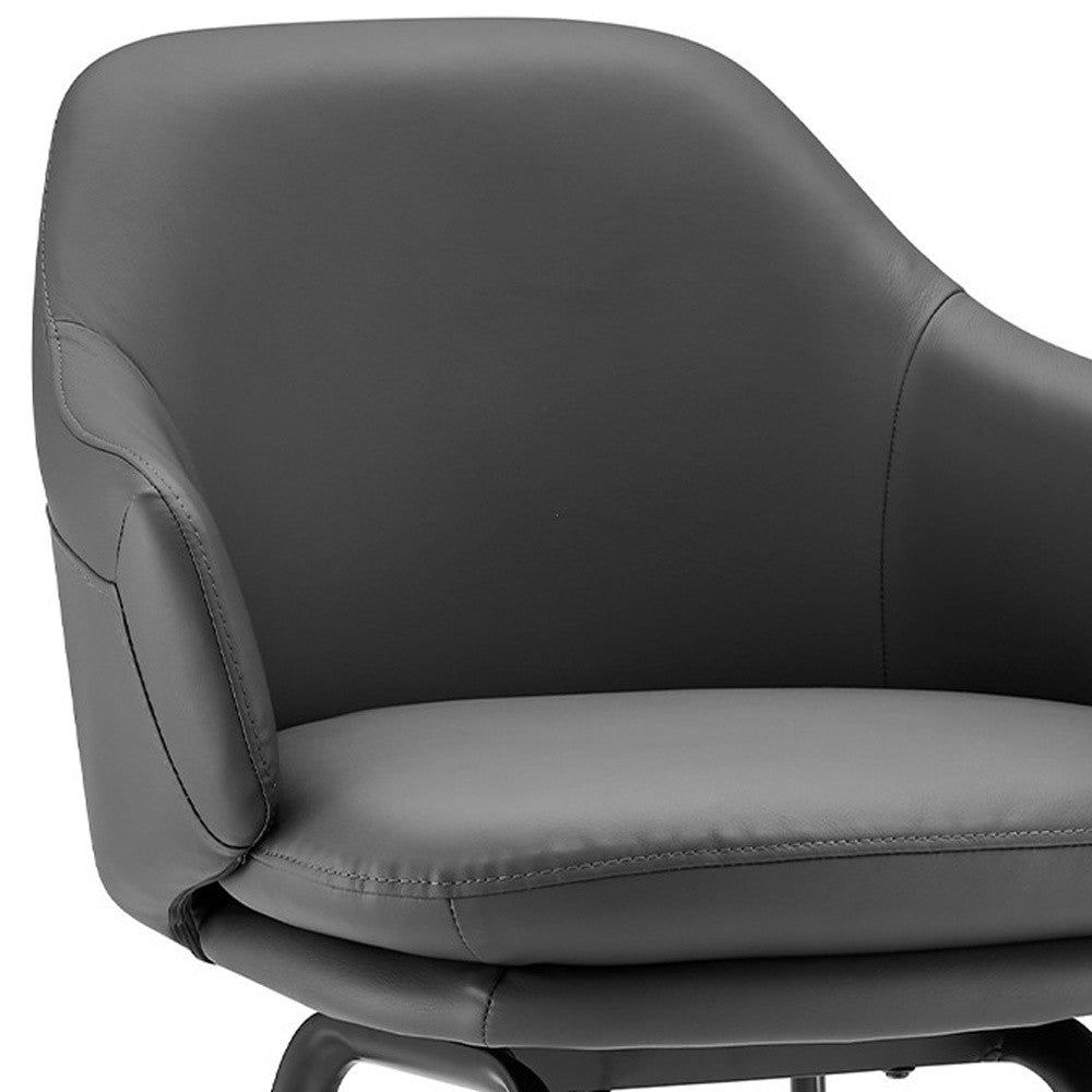26" Grey Faux Leather and Black Metal Swivel Counter Stool