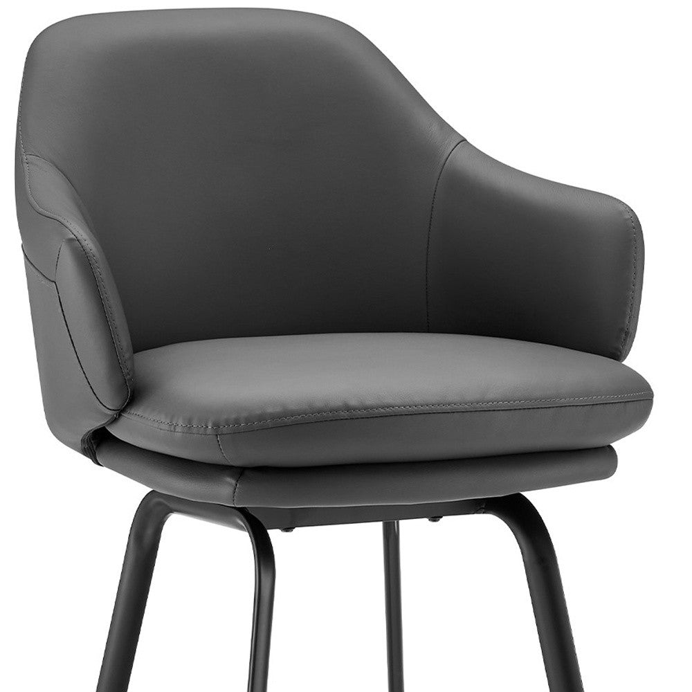 26" Grey Faux Leather and Black Metal Swivel Counter Stool