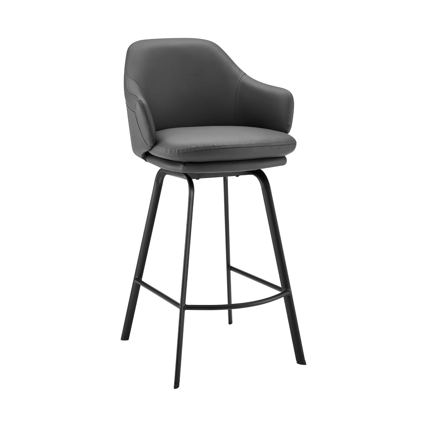 30" Gray Faux Leather and Black Metal Swivel Bar Stool