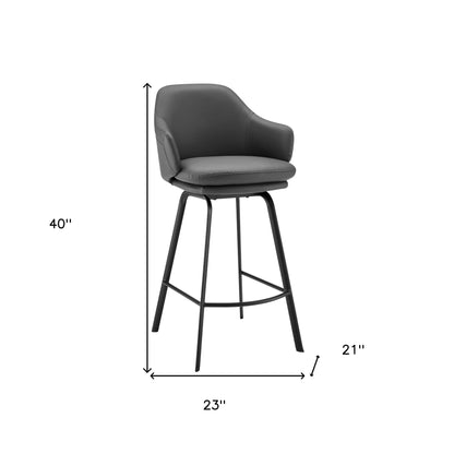 30" Gray Faux Leather and Black Metal Swivel Bar Stool