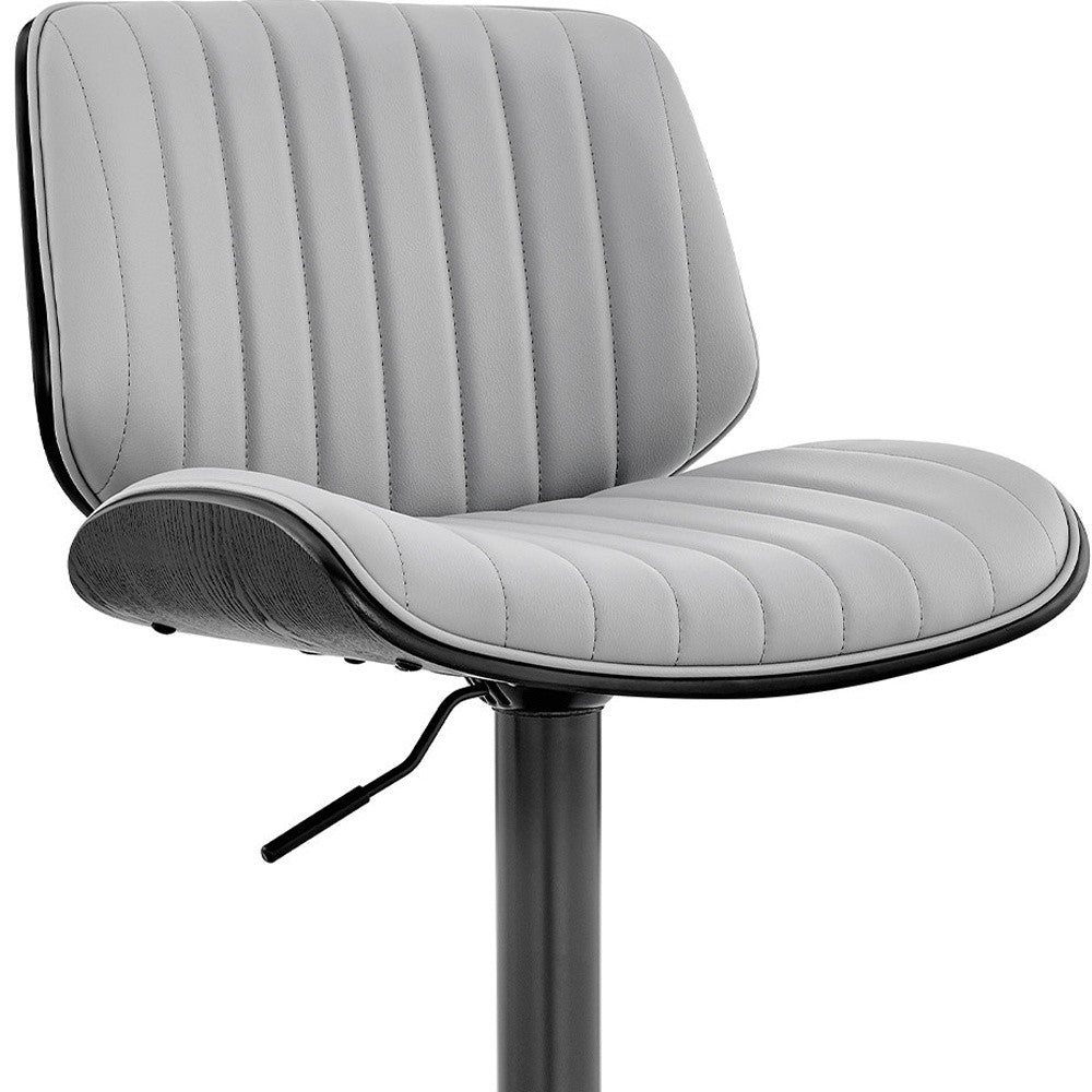 Adjustable Gray Faux Leather Black Steel and Wood Bar Stool