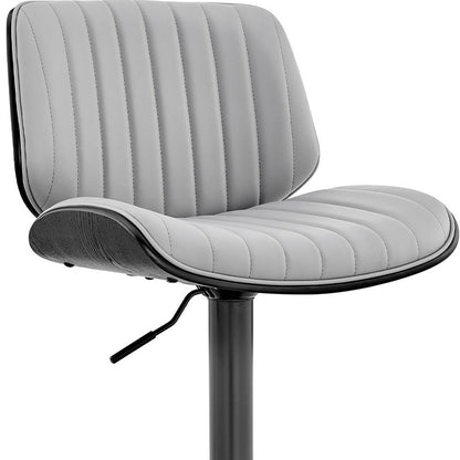 Adjustable Gray Faux Leather Black Steel and Wood Bar Stool