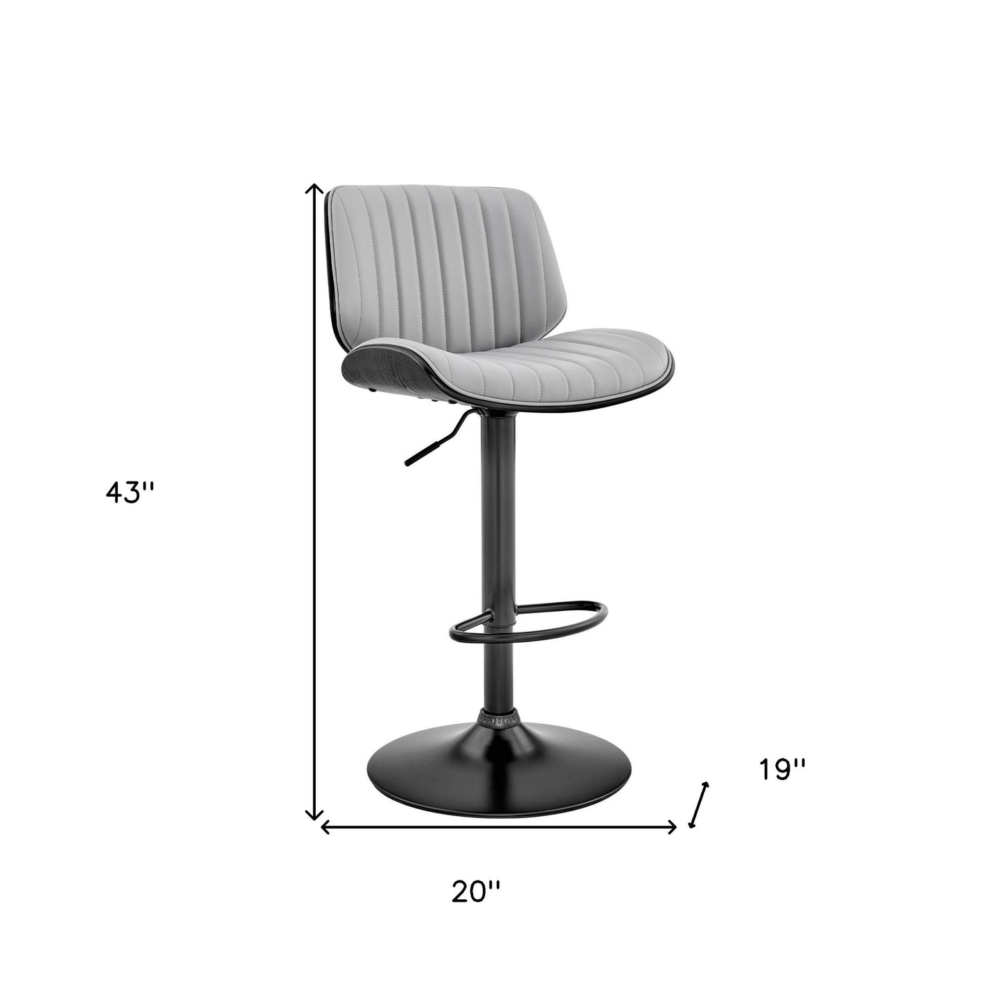 Adjustable Gray Faux Leather Black Steel and Wood Bar Stool