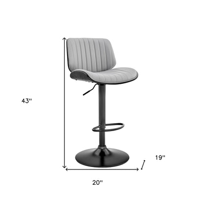 Adjustable Gray Faux Leather Black Steel and Wood Bar Stool