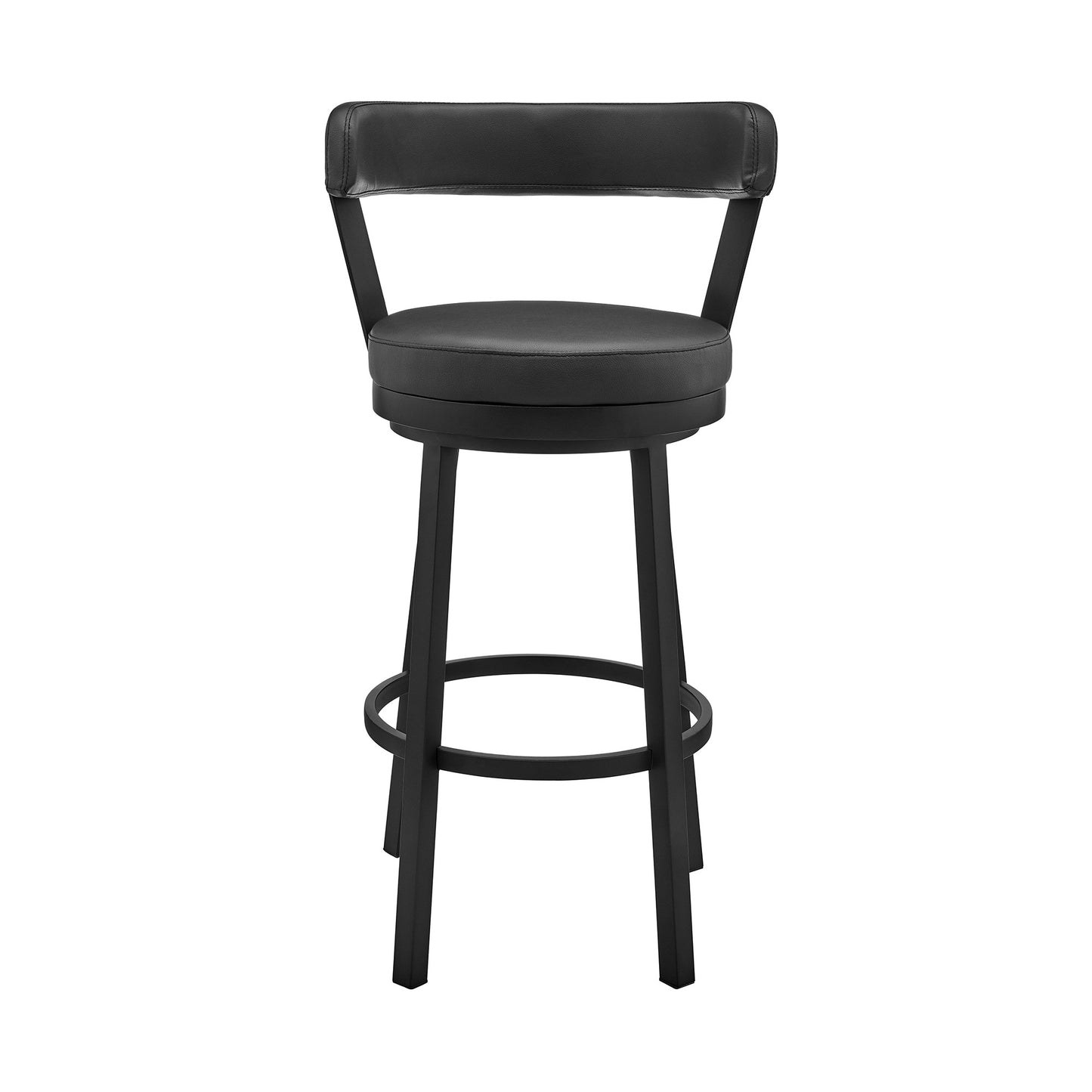 30" Black Faux Leather and Steel Swivel Low Back Bar Height Bar Chair with Footrest