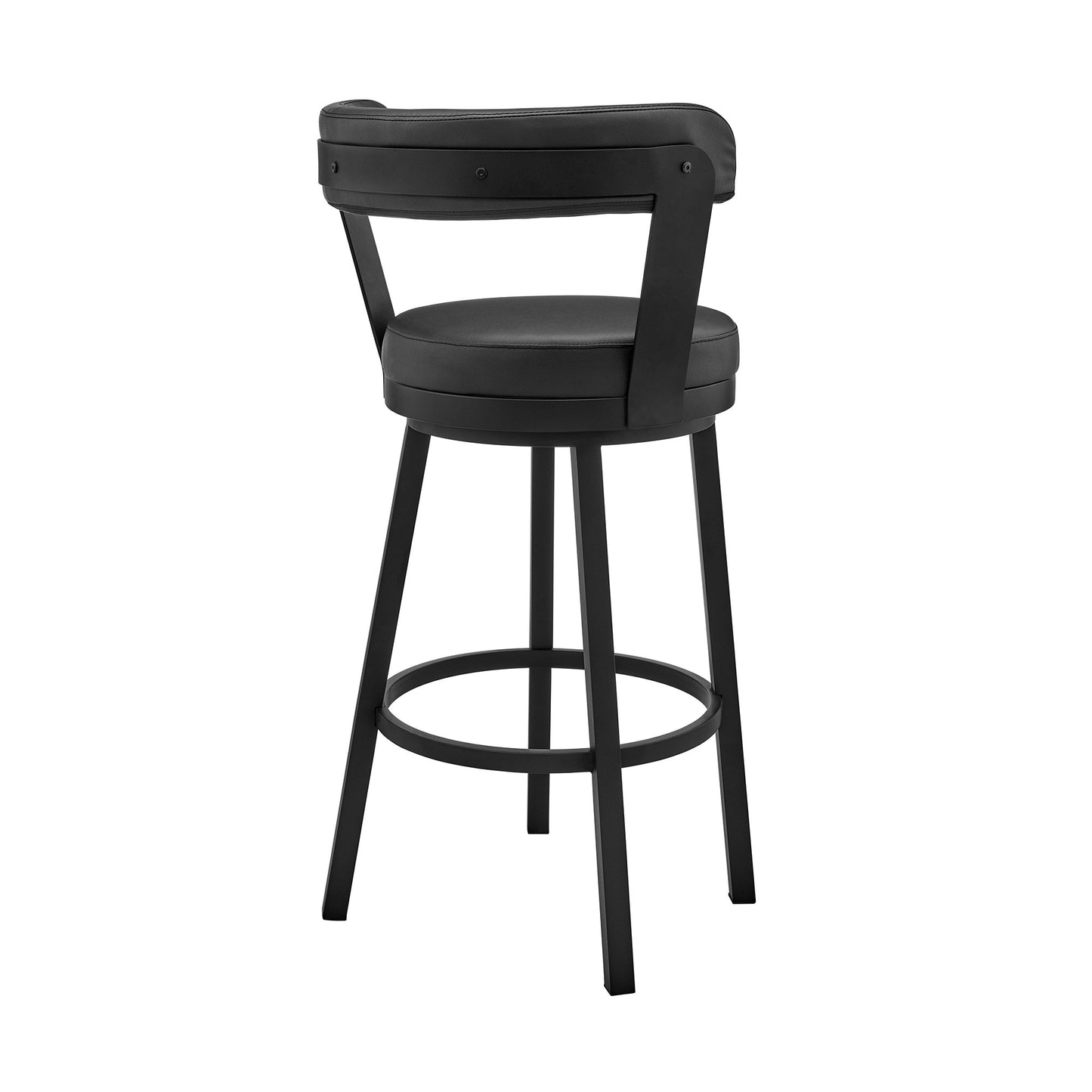 30" Black Faux Leather and Steel Swivel Low Back Bar Height Bar Chair with Footrest