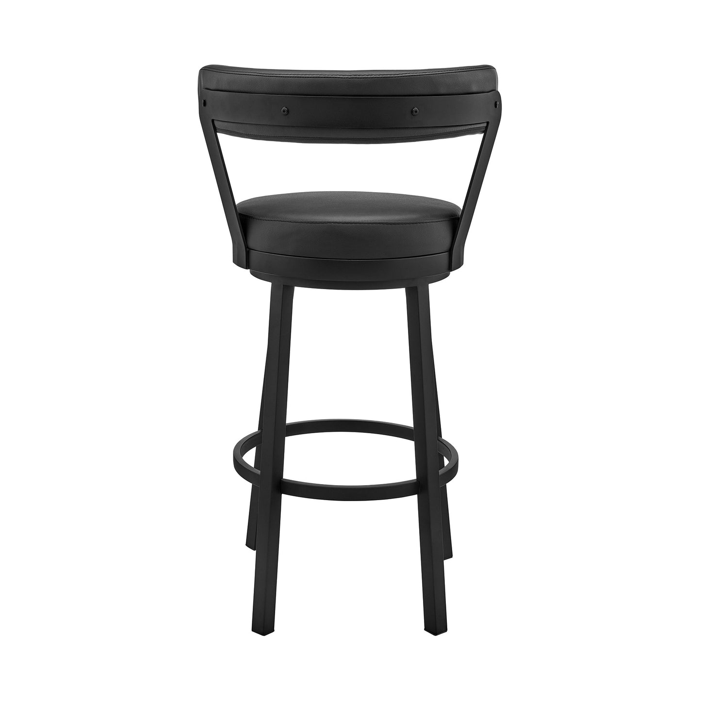 30" Black Faux Leather and Steel Swivel Low Back Bar Height Bar Chair with Footrest