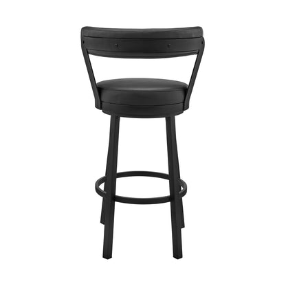 30" Black Faux Leather and Steel Swivel Low Back Bar Height Bar Chair with Footrest
