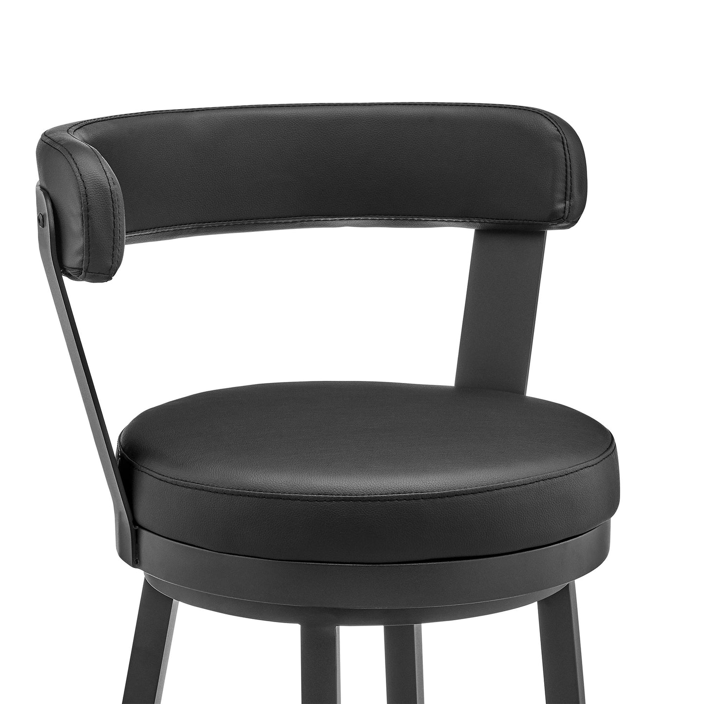 30" Black Faux Leather and Steel Swivel Low Back Bar Height Bar Chair with Footrest