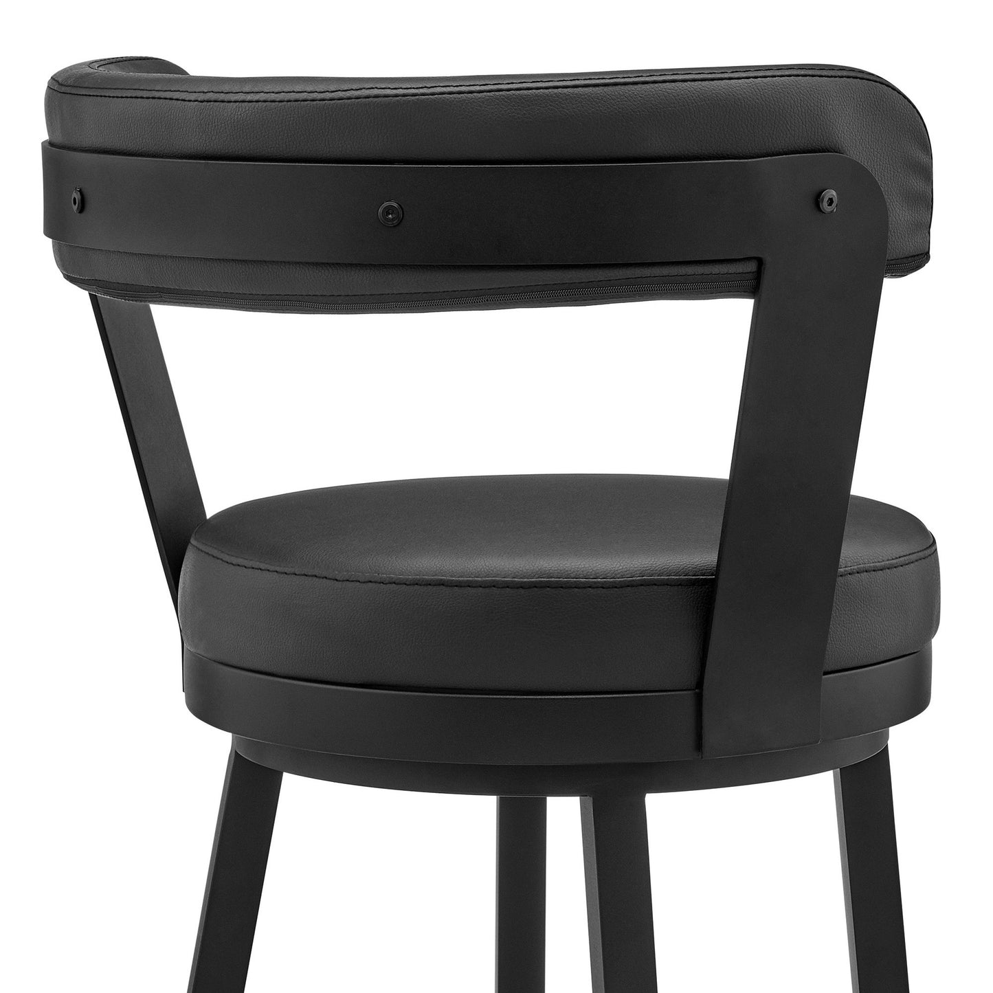 30" Black Faux Leather and Steel Swivel Low Back Bar Height Bar Chair with Footrest