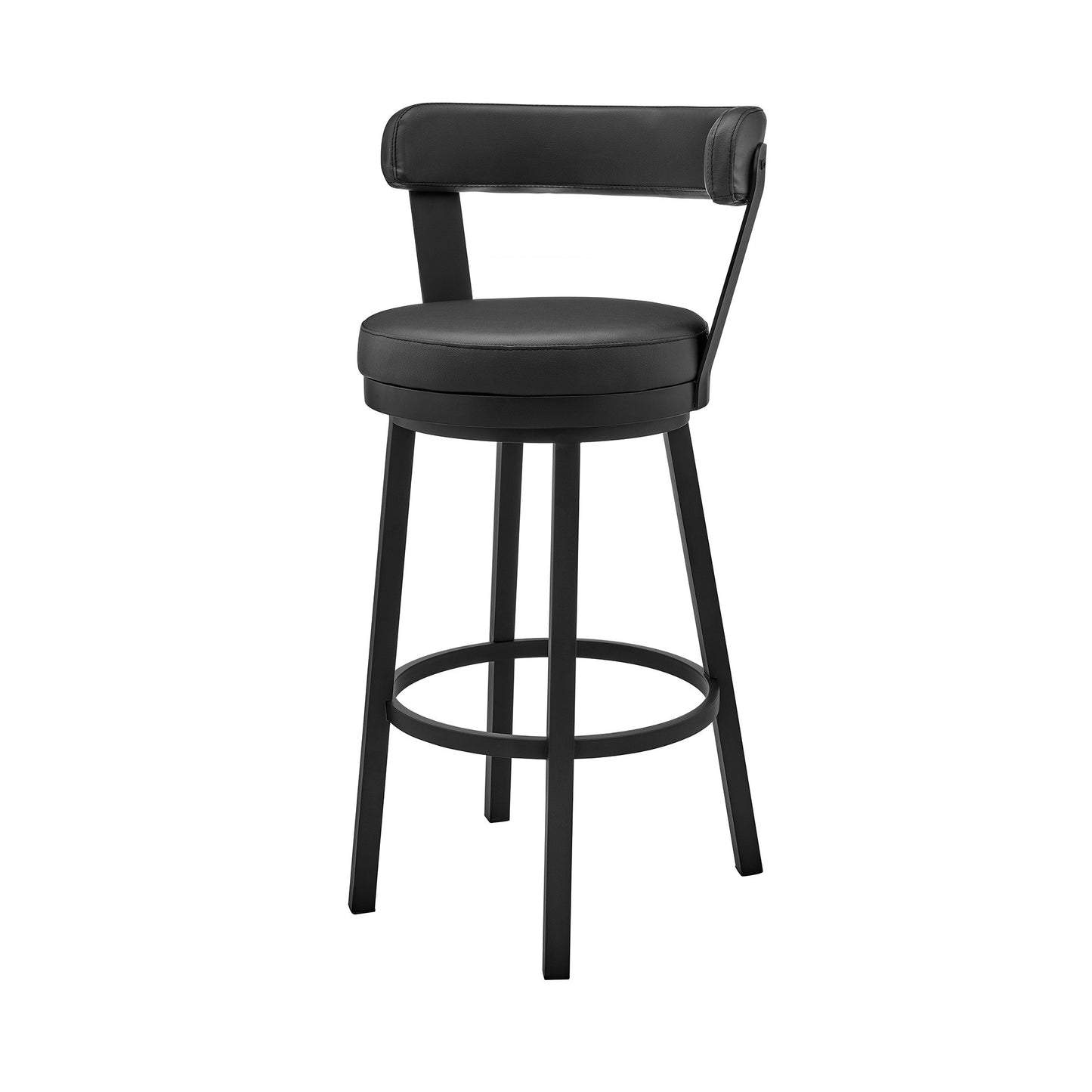 30" Black Faux Leather and Steel Swivel Low Back Bar Height Bar Chair with Footrest