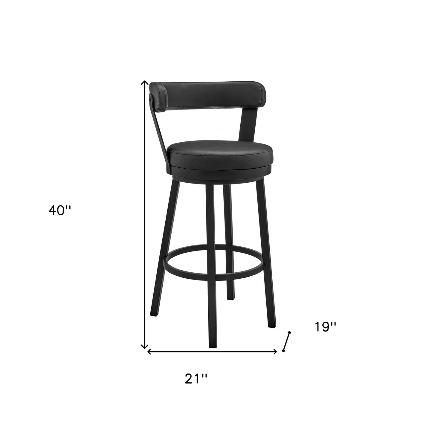 30" Black Faux Leather and Steel Swivel Low Back Bar Height Bar Chair with Footrest