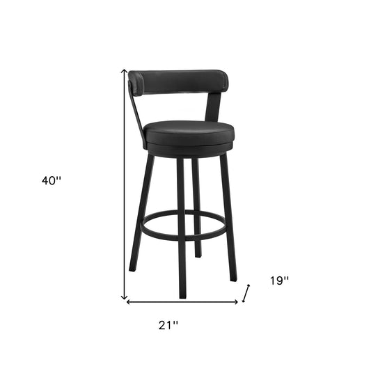30" Black Faux Leather and Steel Swivel Low Back Bar Height Bar Chair with Footrest