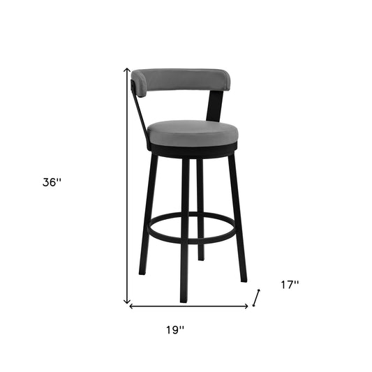 26" Chic Grey Faux Leather with Black Finish Swivel Bar Stool