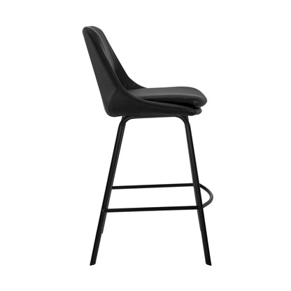 26" Elegant Black Faux Leather and Black Metal Armless Swivel Counter Stool