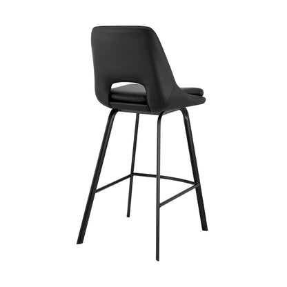 26" Elegant Black Faux Leather and Black Metal Armless Swivel Counter Stool