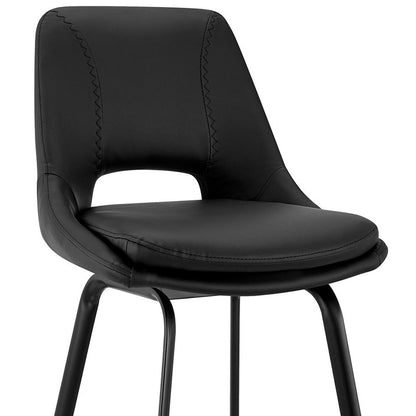 26" Elegant Black Faux Leather and Black Metal Armless Swivel Counter Stool