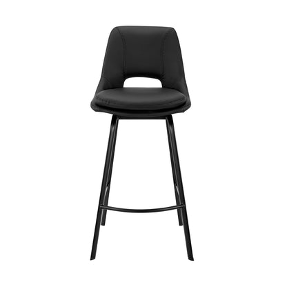 30" Elegant Black Faux Leather and Black Metal Armless Swivel Bar Stool