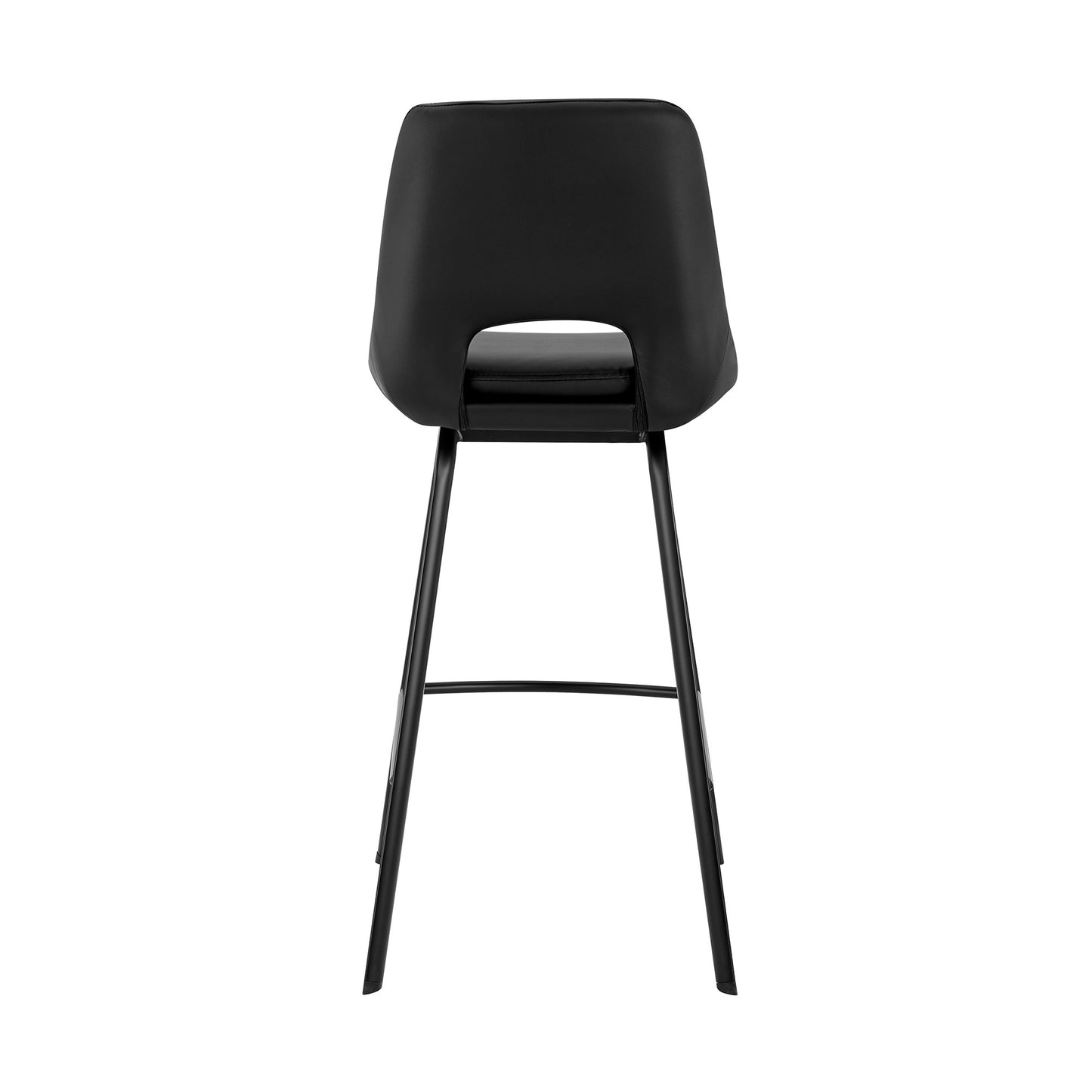 30" Elegant Black Faux Leather and Black Metal Armless Swivel Bar Stool